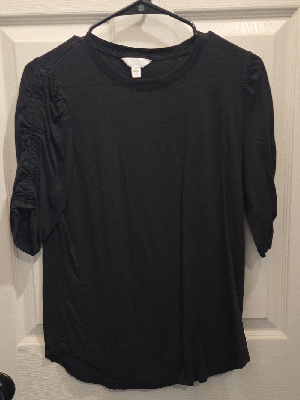 3/$10 Time and Tru Black Short Sleeve Ruched Top